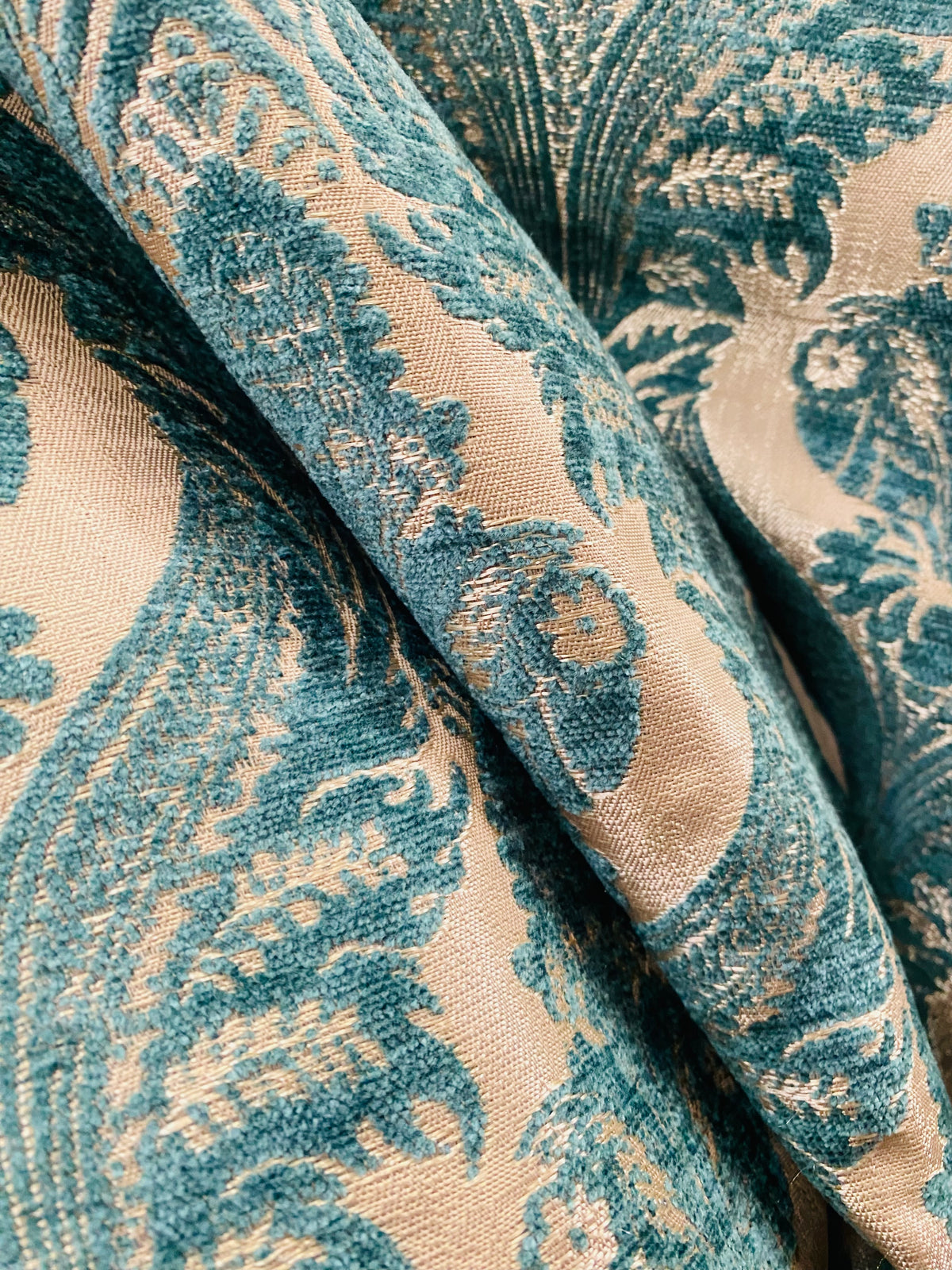 NEW! Princess Pantera- Designer Italian Venetian Burnout Damask Velvet Turquoise Blue Fabric Upholstery - Fancy Styles Fabric Pierre Frey Lee Jofa Brunschwig & Fils