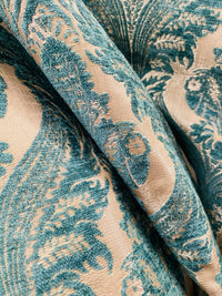 NEW! Princess Pantera- Designer Italian Venetian Burnout Damask Velvet Turquoise Blue Fabric Upholstery - Fancy Styles Fabric Pierre Frey Lee Jofa Brunschwig & Fils