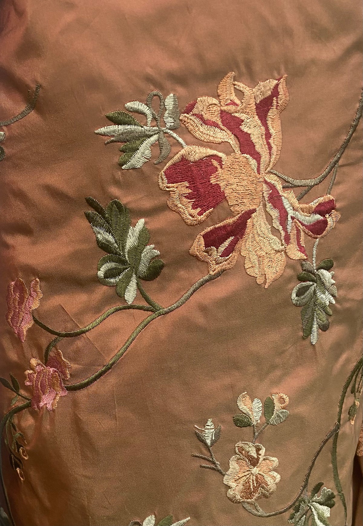 Princess Carey 100% Silk Taffeta Embroidered Floral Fabric - Salmon