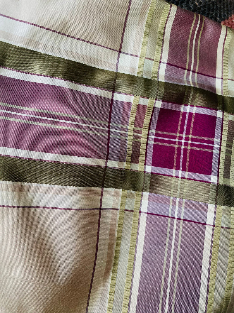 NEW SALE 2 Yard Remnant: Duchess Fanty 100% Silk Taffeta Plaid Tartan Fabric