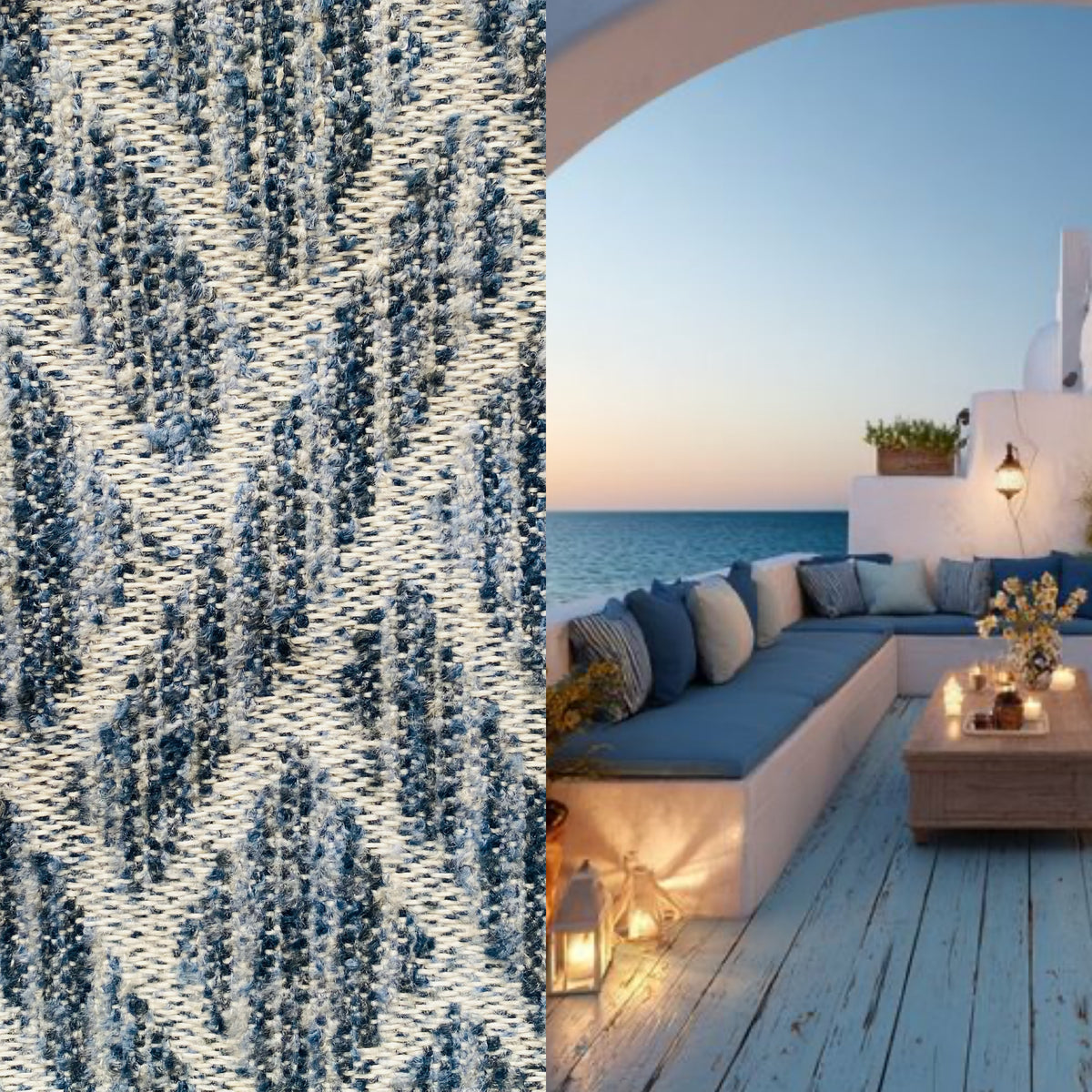 New! SUNBRELLA Indigo Blue Boucle Geometric Waterproof Indoor Outdoor Upholstery Fabric - Fancy Styles Fabric Pierre Frey Lee Jofa Brunschwig & Fils