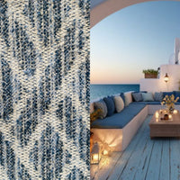 New! SUNBRELLA Indigo Blue Boucle Geometric Waterproof Indoor Outdoor Upholstery Fabric - Fancy Styles Fabric Pierre Frey Lee Jofa Brunschwig & Fils
