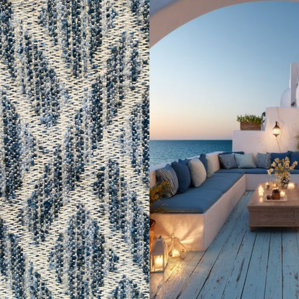 New! SUNBRELLA Indigo Blue Boucle Geometric Waterproof Indoor Outdoor Upholstery Fabric - Fancy Styles Fabric Pierre Frey Lee Jofa Brunschwig & Fils