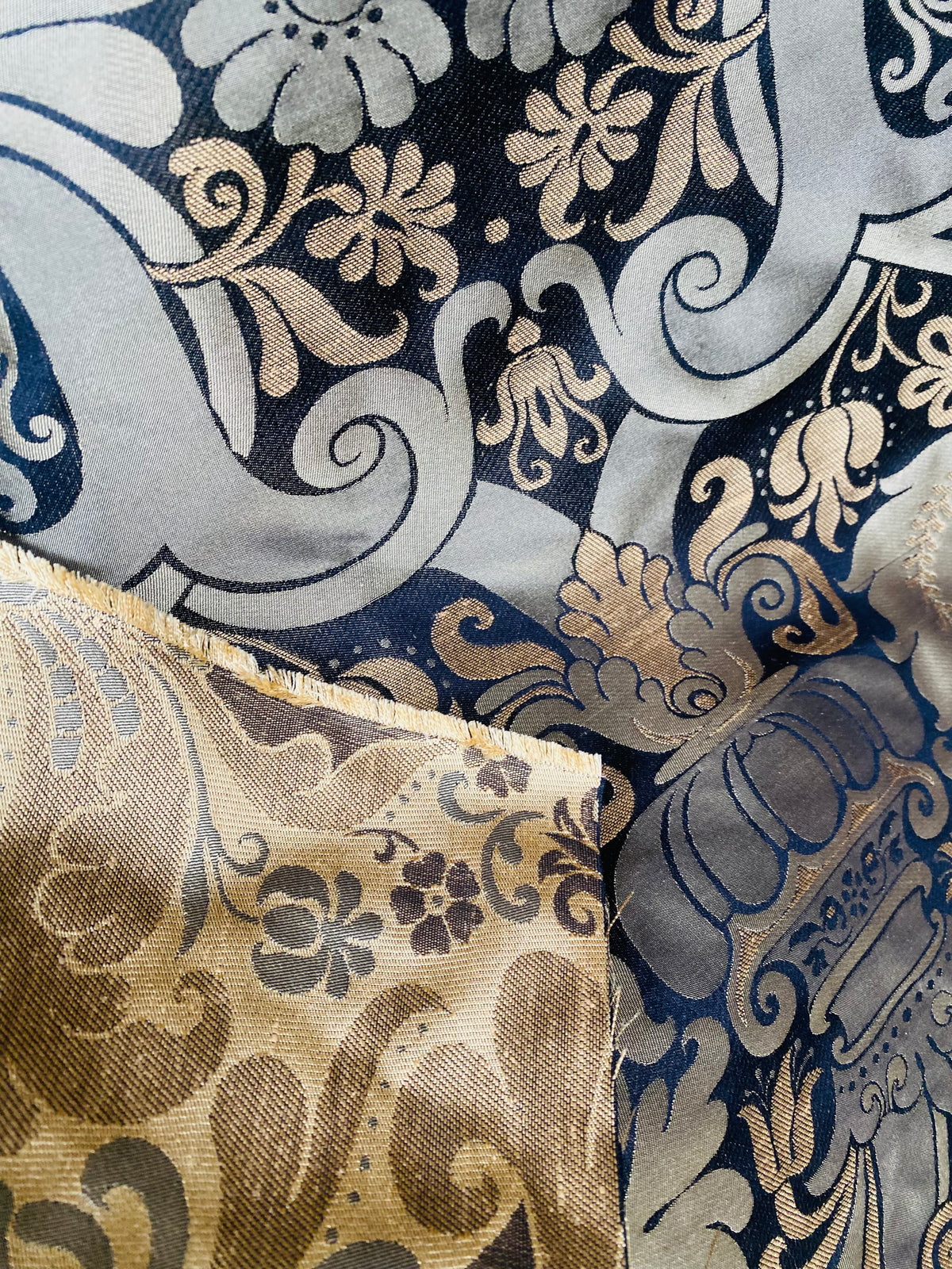NEW King Dorfman Novelty Floral Jacquard 100% Silk Fabric in Black and Gold - Fancy Styles Fabric Pierre Frey Lee Jofa Brunschwig & Fils
