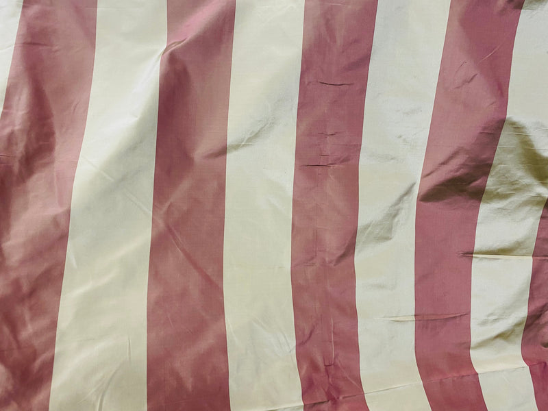 NEW Lady La 100% Silk Taffeta Fabric with 3” Faded Red and Gold Stripes