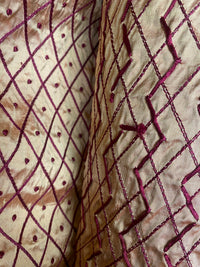 NEW Duchess Dorta 100% Silk Dupioni Embroidered Diamond Dot Motif Cream White and Burgundy Red - Fancy Styles Fabric Pierre Frey Lee Jofa Brunschwig & Fils