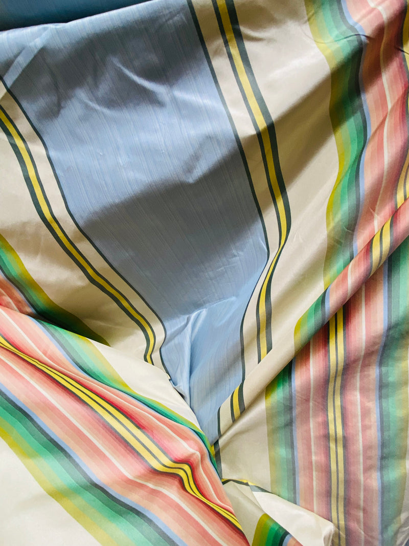 Back in stock! NEW Princess Penelope Designer 100% Silk Taffeta Stripes Fabric - Blue 55” Wide