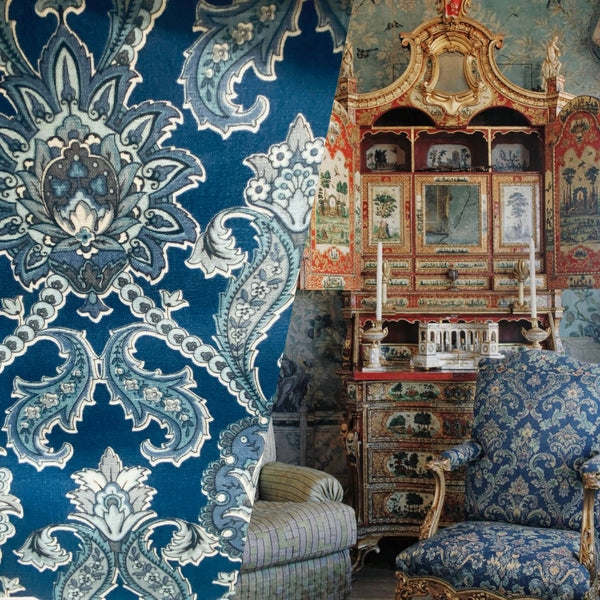 NEW! Queen Crossat Novelty 100% Linen Fabric Floral - Blue - Fancy Styles Fabric Pierre Frey Lee Jofa Brunschwig & Fils