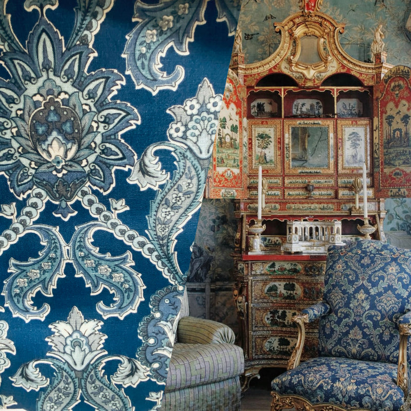 NEW! Queen Crossat Novelty 100% Linen Fabric Floral - Blue - Fancy Styles Fabric Pierre Frey Lee Jofa Brunschwig & Fils