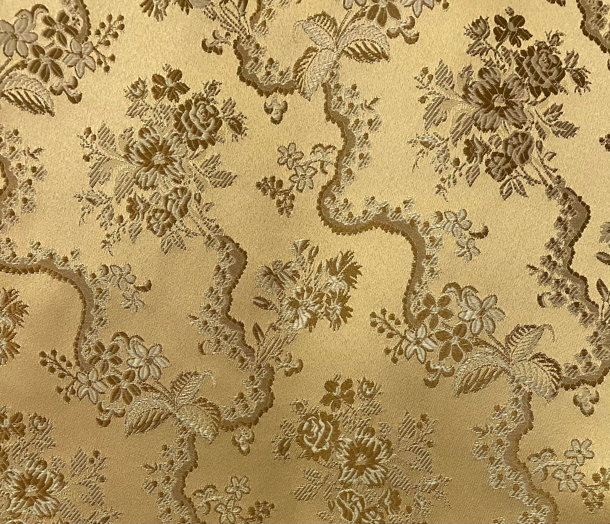 NEW SALE Princess Hailey Designer Brocade Satin Fabric- Antique Yellow Gold Floral Medallion - Fancy Styles Fabric Pierre Frey Lee Jofa Brunschwig & Fils
