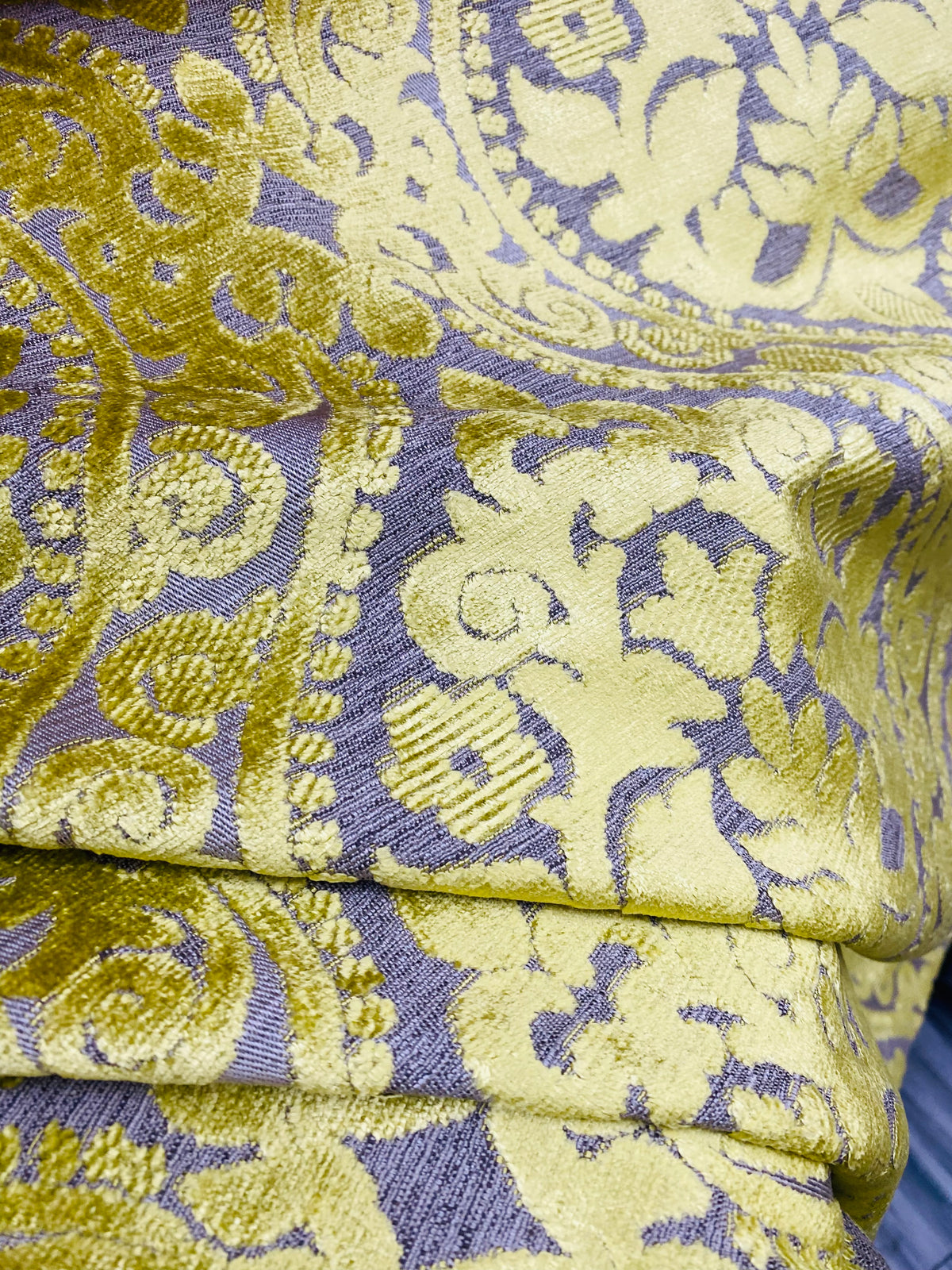 NEW! Sir Sanders Novelty Burnout Medallion Chenille Velvet Fabric - Electric Yellow- Upholstery - Fancy Styles Fabric Pierre Frey Lee Jofa Brunschwig & Fils