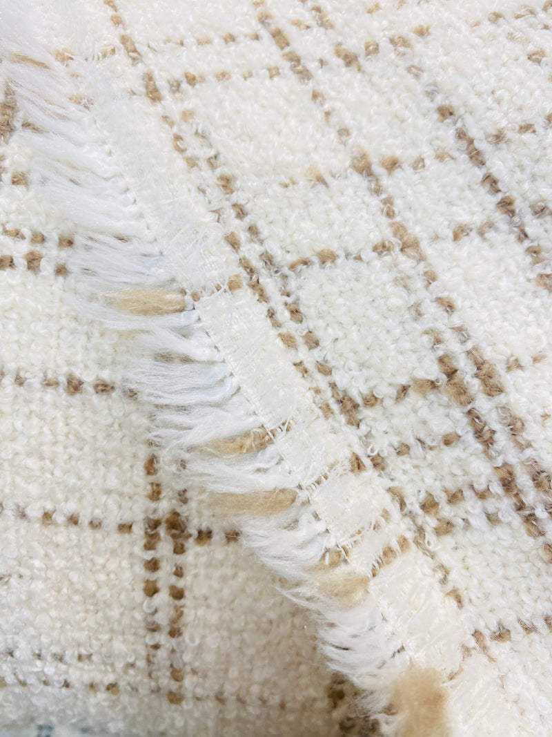 NEW Count York Designer Heavyweight Boucle Upholstery Fabric in White and Taupe Plaid Melange