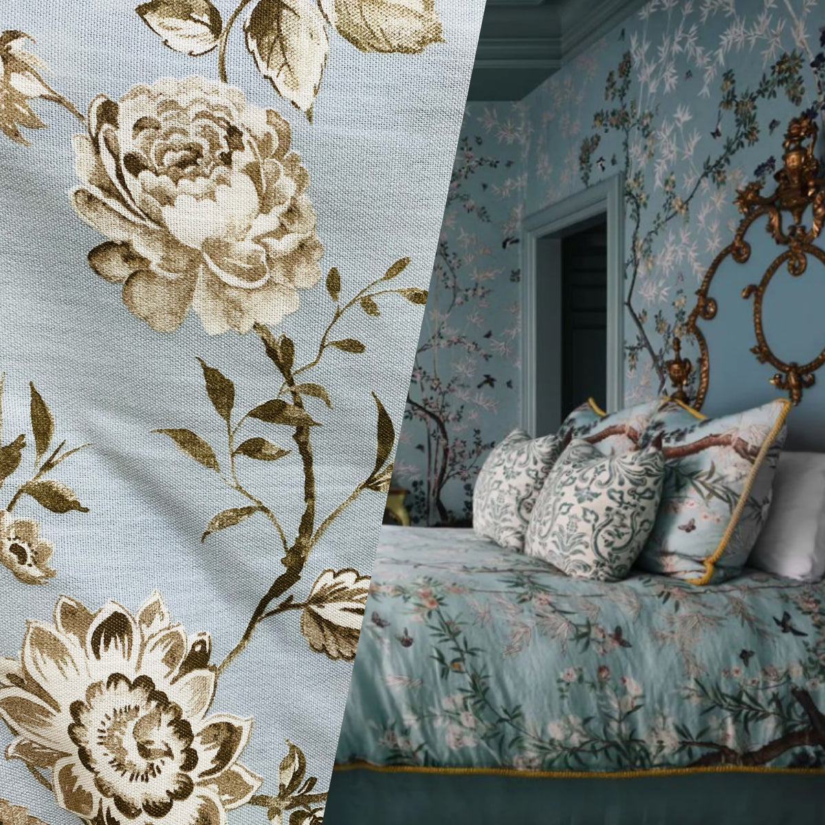 SALE! NEW! Miss Connie Designer Floral Drapery Upholstery Fabric- Eggshell Blue - Fancy Styles Fabric Pierre Frey Lee Jofa Brunschwig & Fils