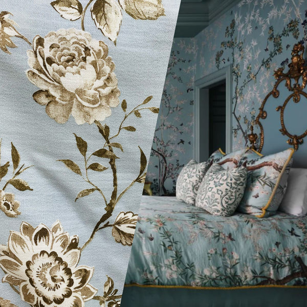 SALE! NEW! Miss Connie Designer Floral Drapery Upholstery Fabric- Eggshell Blue - Fancy Styles Fabric Pierre Frey Lee Jofa Brunschwig & Fils