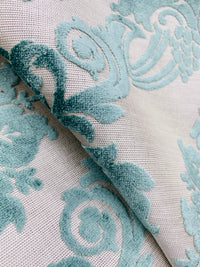 NEW Duke Raphael Designer Velvet Chenille Burnout Medallion Upholstery Fabric - French Blue - Fancy Styles Fabric Pierre Frey Lee Jofa Brunschwig & Fils