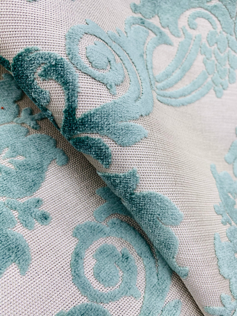 NEW Duke Raphael Designer Velvet Chenille Burnout Medallion Upholstery Fabric - French Blue