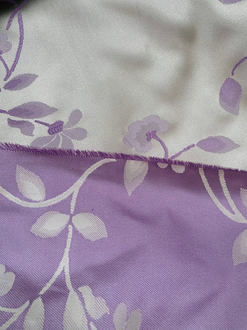 NEW Queen Suzette Novelty Floral Jacquard 100% Silk Fabric in Cream and Lavender