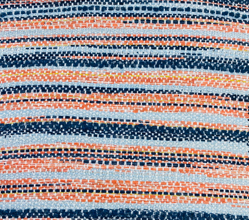 New! SUNBRELLA Novelty Boucle Waterproof Indoor Outdoor Blue and Orange Upholstery and Decorating Stripes Fabric