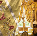 Spooky Sale: $29 BINGO Continuous Yardage 10- Lady Lana 100% Silk Taffeta Embroidered Floral Golden Yellow