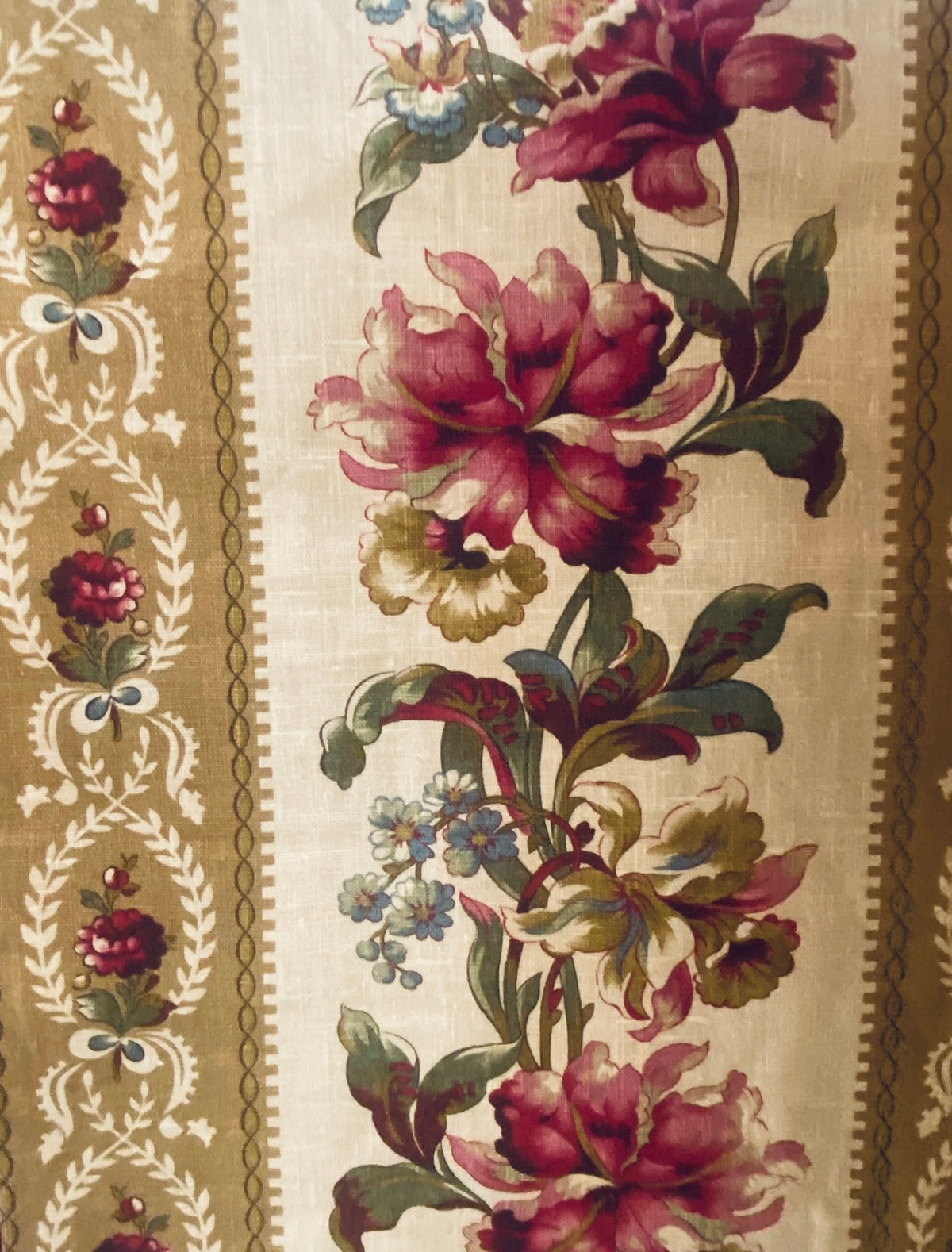 NEW! Princess Peppa Novelty 100% Linen Fabric Floral - Burgundy, Gold and Natural - Fancy Styles Fabric Pierre Frey Lee Jofa Brunschwig & Fils