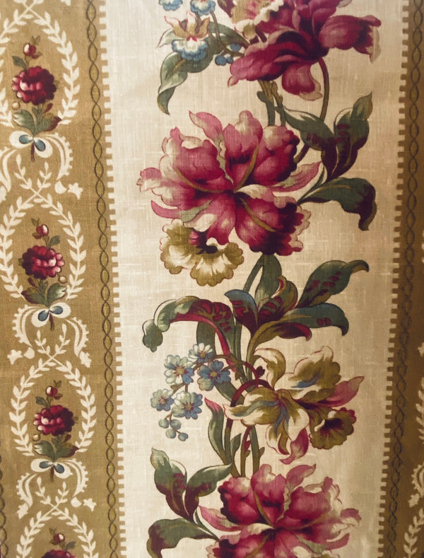 NEW! Princess Peppa Novelty 100% Linen Fabric Floral - Burgundy, Gold and Natural - Fancy Styles Fabric Pierre Frey Lee Jofa Brunschwig & Fils
