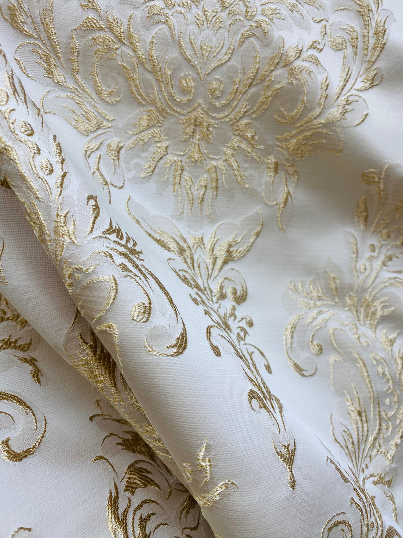 NEW! King Fiore Brocade Satin Fabric- Champagne- Damask Upholstery Neoclassical Louis