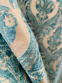 NEW! Princess Pantera- Designer Italian Venetian Burnout Damask Velvet Turquoise Blue Fabric Upholstery - Fancy Styles Fabric Pierre Frey Lee Jofa Brunschwig & Fils