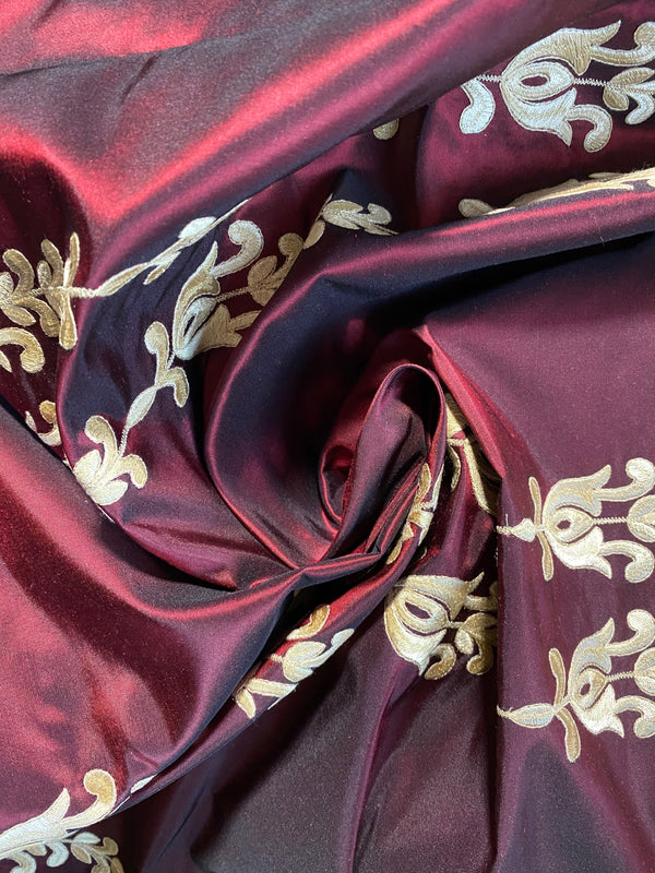 NEW Queen Marguerite 100% Silk Taffeta Red Fabric - Gold Embroidered - Fancy Styles Fabric Pierre Frey Lee Jofa Brunschwig & Fils