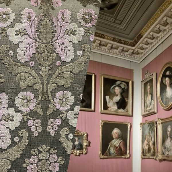 NEW! Duke Napoli Designer Venetian Italian Burnout Medallion Chenille Velvet Pink Taupe Fabric Upholstery Style# HG10008 - Fancy Styles Fabric Pierre Frey Lee Jofa Brunschwig & Fils