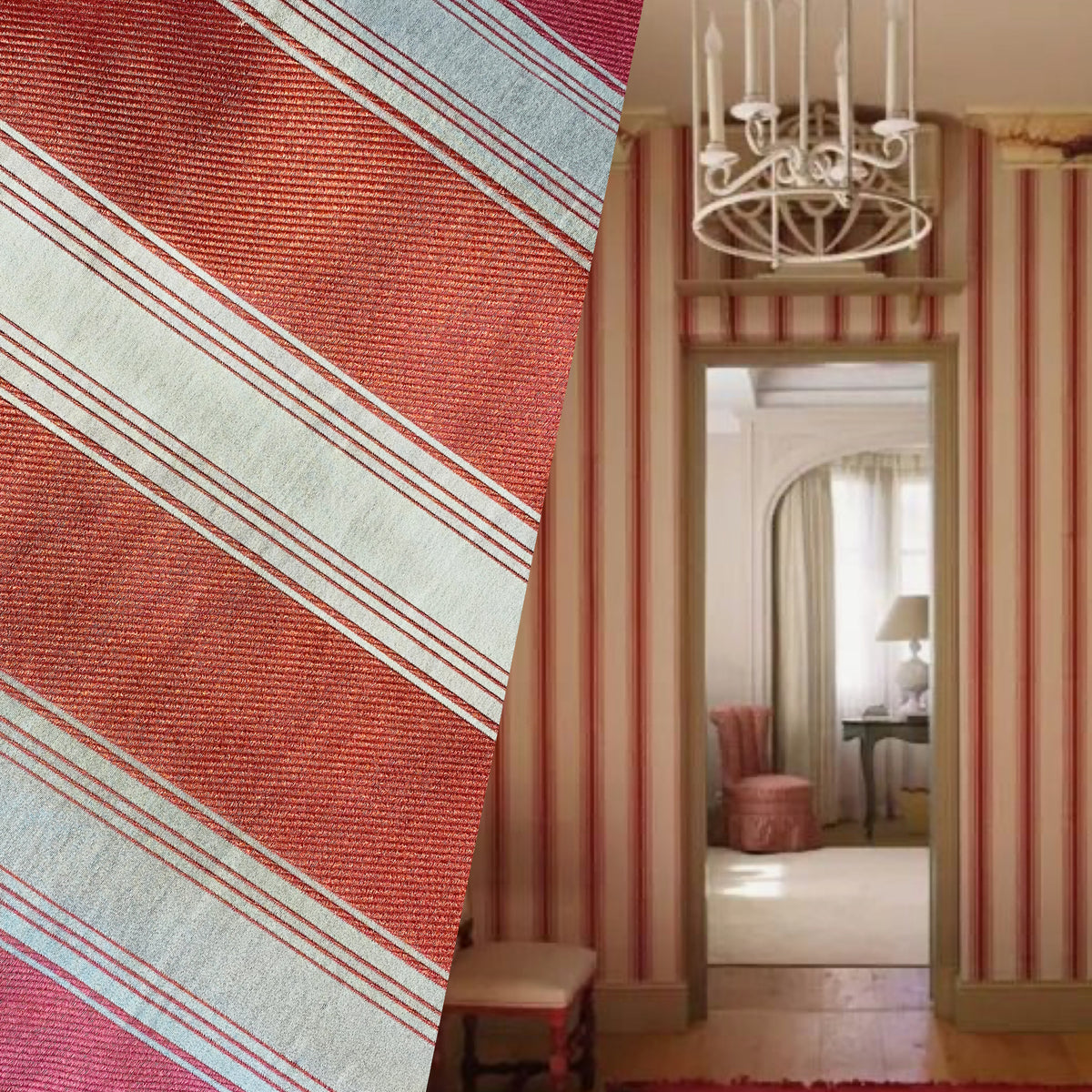 NEW Lady Monroe French Terra Cotta Red Fabric - 3” Stripes - Upholstery 55” Wide - Fancy Styles Fabric Pierre Frey Lee Jofa Brunschwig & Fils