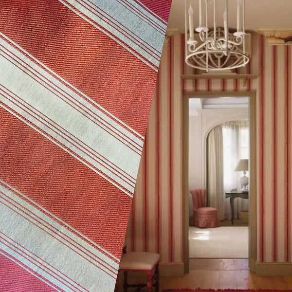 NEW Lady Monroe French Terra Cotta Red Fabric - 3” Stripes - Upholstery 55” Wide - Fancy Styles Fabric Pierre Frey Lee Jofa Brunschwig & Fils