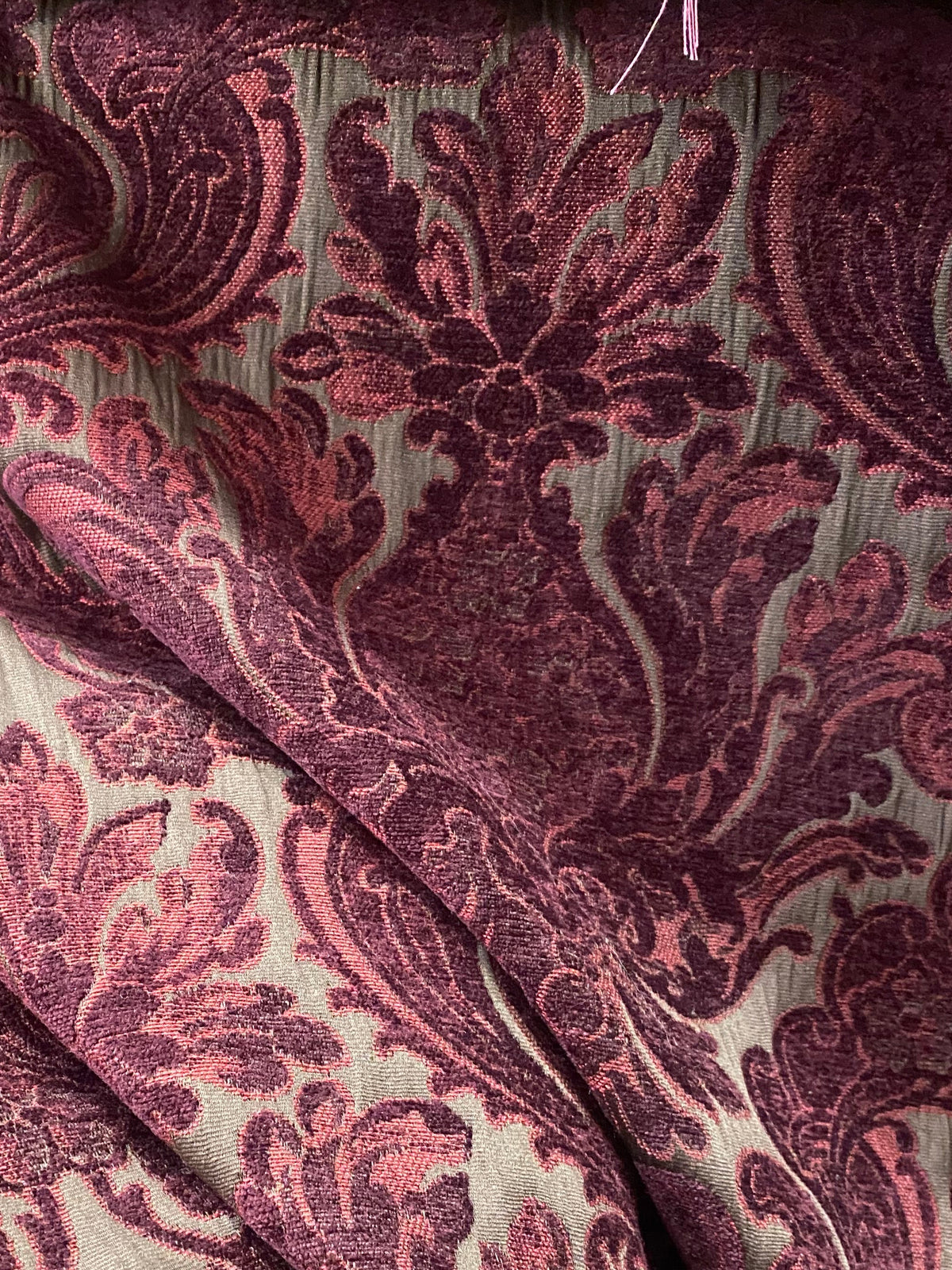 NEW! Emperor Theodore - Designer Italian Venetian Burnout Damask Velvet Burgundy Red Fabric Upholstery - Fancy Styles Fabric Pierre Frey Lee Jofa Brunschwig & Fils