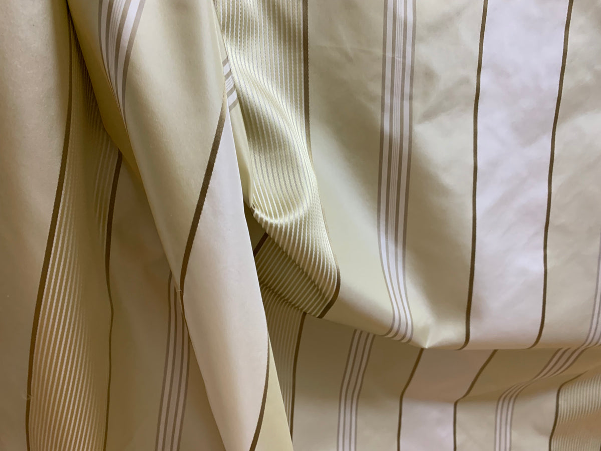 Lady Gretta 100% Silk Taffeta Ribbon Stripes Fabric - Pistachio Green and Gold - Fancy Styles Fabric Pierre Frey Lee Jofa Brunschwig & Fils