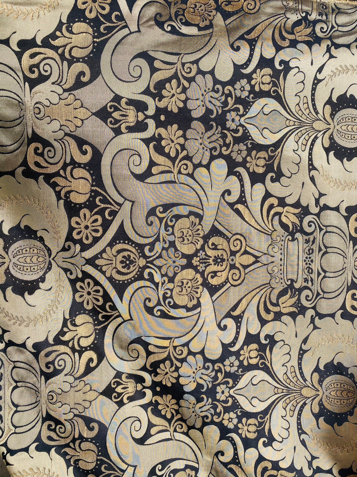 NEW King Dorfman Novelty Floral Jacquard 100% Silk Fabric in Black and Gold - Fancy Styles Fabric Pierre Frey Lee Jofa Brunschwig & Fils