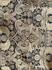 NEW King Dorfman Novelty Floral Jacquard 100% Silk Fabric in Black and Gold - Fancy Styles Fabric Pierre Frey Lee Jofa Brunschwig & Fils