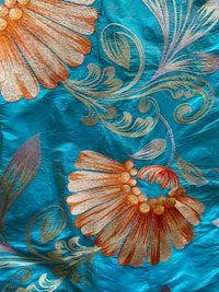 NEW Queen Monique Novelty Floral Embroidered 100% Silk Fabric in Turquoise - Fancy Styles Fabric Pierre Frey Lee Jofa Brunschwig & Fils