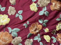NEW! SALE!  Duchess Seraphina 100% Silk Taffeta Embroidery Floral Fabric- Dark Red