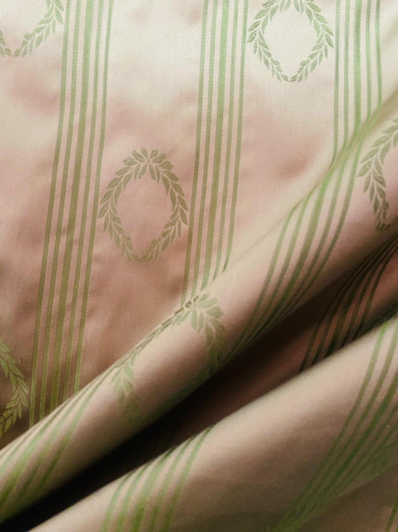 NEW! Princess Pitta 100% Silk Taffeta Novelty Jacquard Stripe Fabric- Pink and Green
