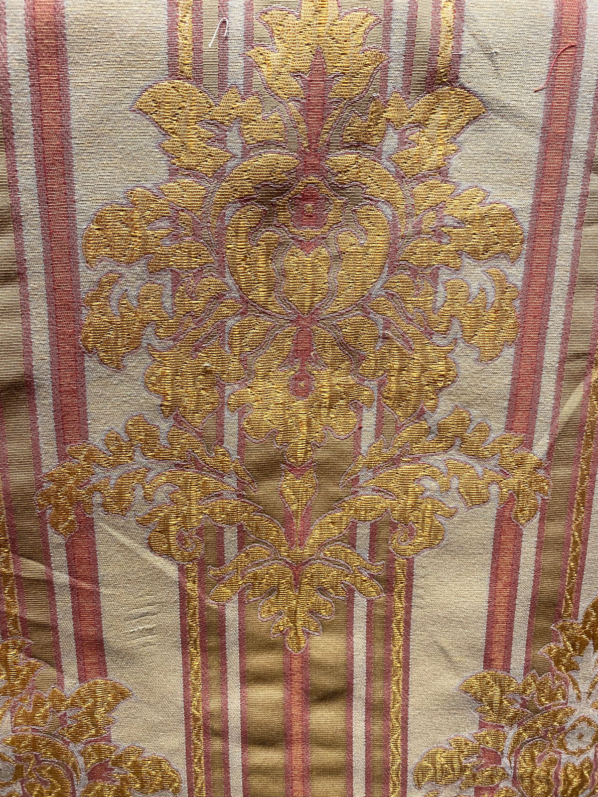 NEW Queen Marion Novelty Ritz Neoclassical Brocade Medallion Striped Jacquard Satin Fabric - Made in Italy - Gold Red Beige- Style# HG10001 - Fancy Styles Fabric Pierre Frey Lee Jofa Brunschwig & Fils