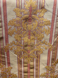 NEW Queen Marion Novelty Ritz Neoclassical Brocade Medallion Striped Jacquard Satin Fabric - Made in Italy - Gold Red Beige- Style# HG10001 - Fancy Styles Fabric Pierre Frey Lee Jofa Brunschwig & Fils