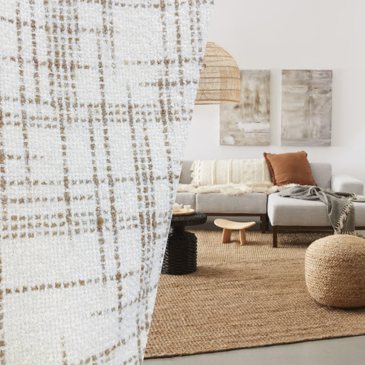 NEW Count York Designer Heavyweight Boucle Upholstery Fabric in White and Taupe Plaid Melange - Fancy Styles Fabric Pierre Frey Lee Jofa Brunschwig & Fils