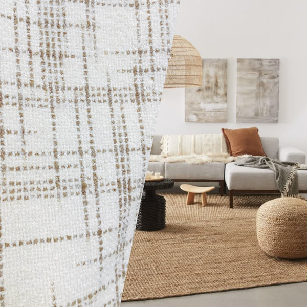 NEW Count York Designer Heavyweight Boucle Upholstery Fabric in White and Taupe Plaid Melange - Fancy Styles Fabric Pierre Frey Lee Jofa Brunschwig & Fils