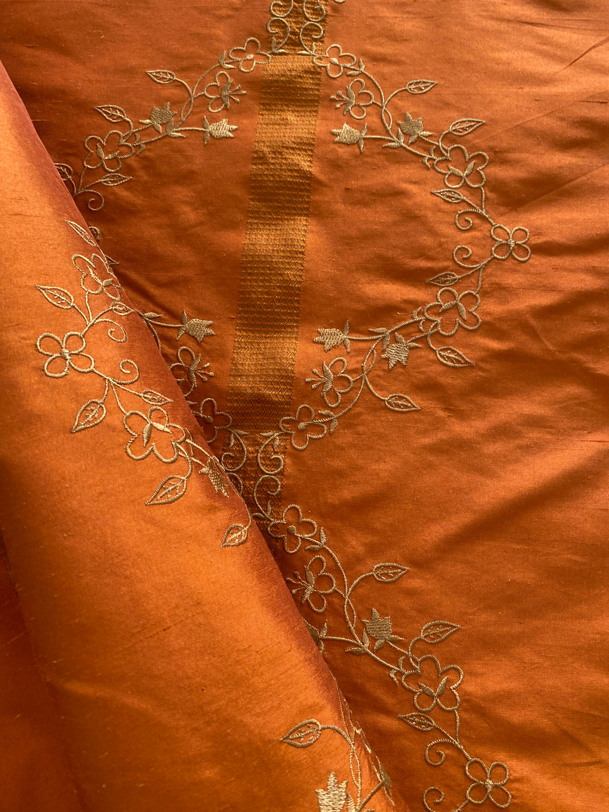 NEW Queen Katjia Novelty Floral Embroidered 100% Silk Fabric in Rust Burnt Orange - Fancy Styles Fabric Pierre Frey Lee Jofa Brunschwig & Fils