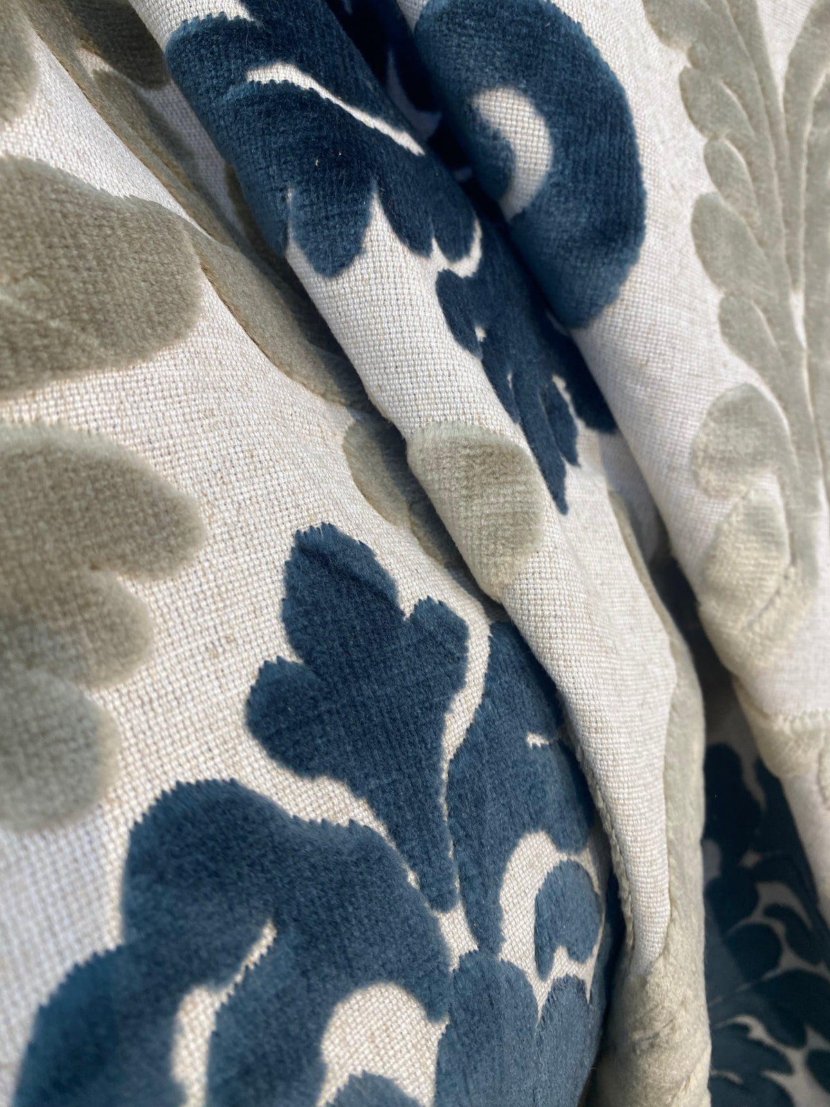 NEW! Emperor Julius Designer Italian Burnout Medallion Chenille Velvet Silver-Blue Light Grey Fabric Upholstery - Fancy Styles Fabric Pierre Frey Lee Jofa Brunschwig & Fils