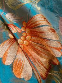 NEW Queen Monique Novelty Floral Embroidered 100% Silk Fabric in Turquoise - Fancy Styles Fabric Pierre Frey Lee Jofa Brunschwig & Fils