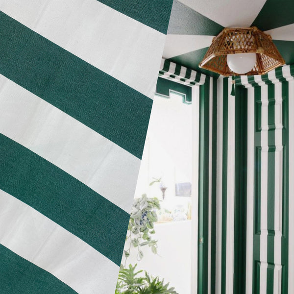 NEW Lady Jacqueline Faded Polo Green Waterproof Decorating Fabric - 3” Green And White Stripes - Upholstery 55” Wide - Fancy Styles Fabric Pierre Frey Lee Jofa Brunschwig & Fils