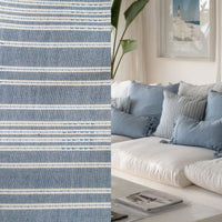 New! SUNBRELLA Indigo Blue White Striped Embroidered Waterproof Indoor Outdoor Upholstery Fabric - Fancy Styles Fabric Pierre Frey Lee Jofa Brunschwig & Fils