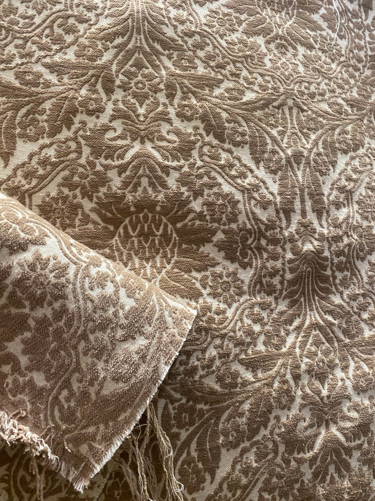 NEW! Prince Teffler - Designer Italian Venetian Burnout Damask Cut Velvet Taupe Fabric Upholstery - Fancy Styles Fabric Pierre Frey Lee Jofa Brunschwig & Fils