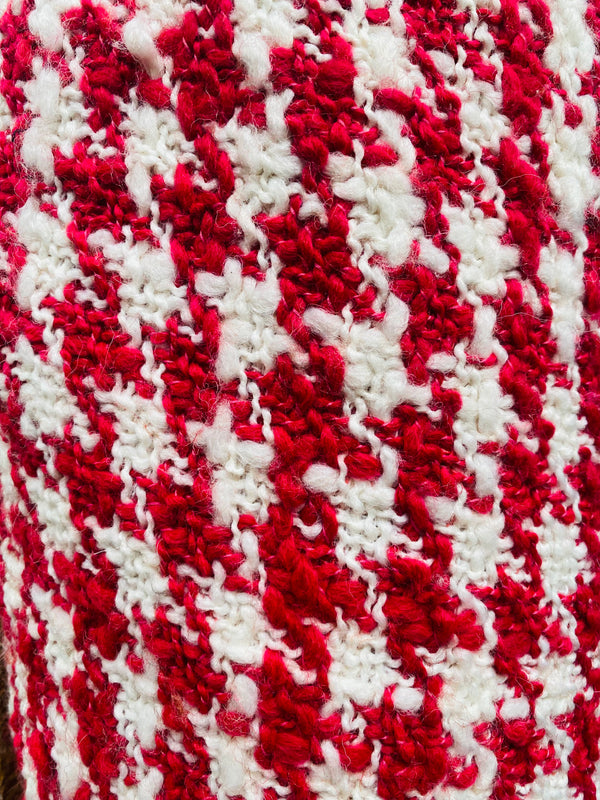 NEW Sir Marco Designer Italian Oversized Houndstooth Knit Wool Blend Fabric - Fuchsia Red & White - Fancy Styles Fabric Pierre Frey Lee Jofa Brunschwig & Fils