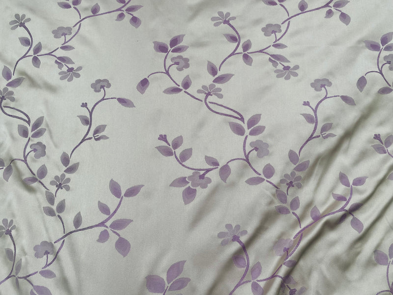 NEW Queen Suzette Novelty Floral Jacquard 100% Silk Fabric in Cream and Lavender